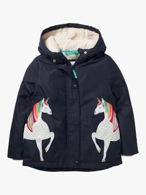 Mini Boden Unicorn Sherpa Lined Anorak Coat Navy 2-3Y 98cm